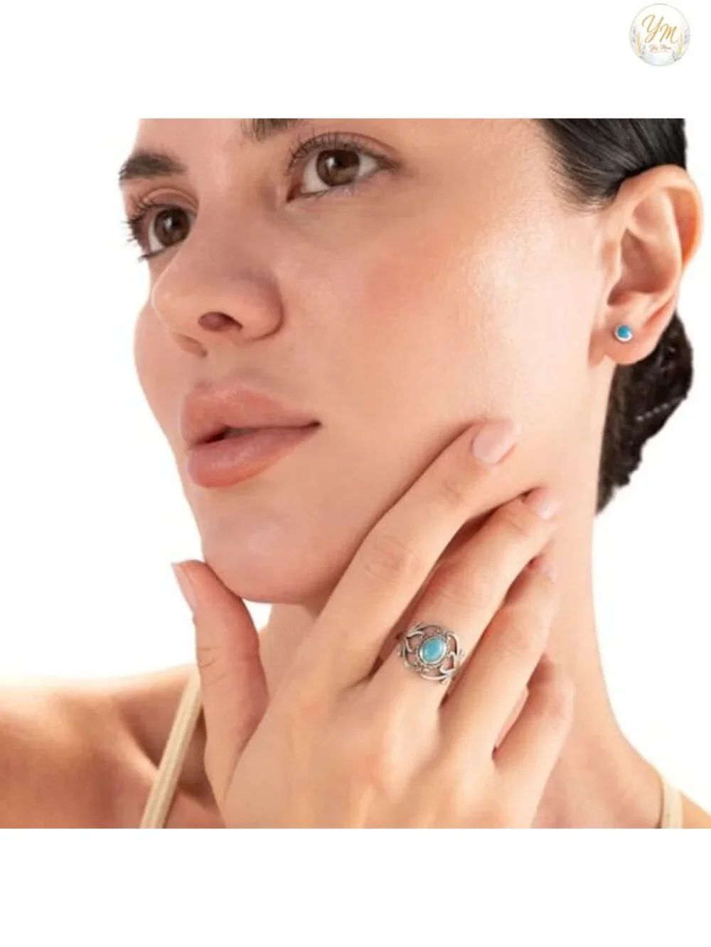 Victorian Style Moonstone Sterling Silver Ring, White Gold Plated Bezel Set
